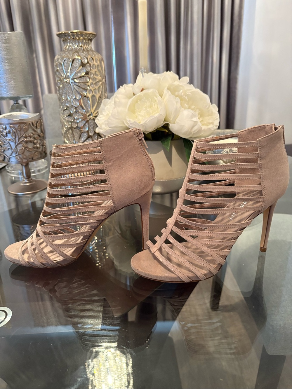 Madden Girl Strappy Open-Toe High Heel Booties in Blush - New